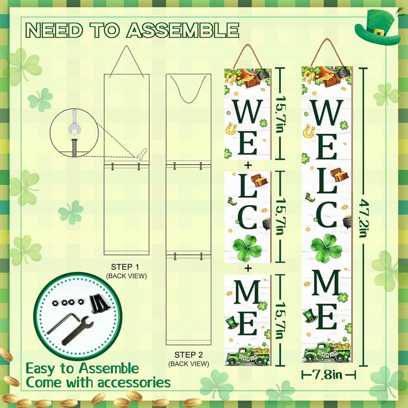Seimip St. Patrick's Day Porch Sign Saint Patrick Wooden Welcome Sign For Front Door Shamrock Clover Home Decoration Vertical Sign For Patio Porch Standing Yard Sign for Indoor Outdoor Garden Wall - Image 5